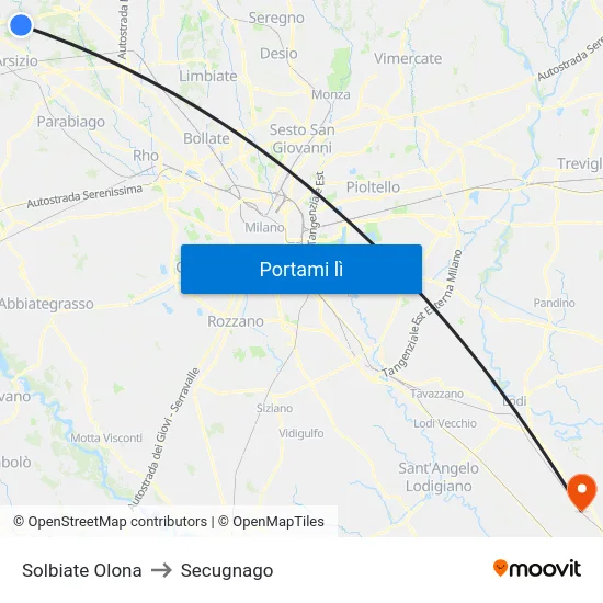 Solbiate Olona to Secugnago map