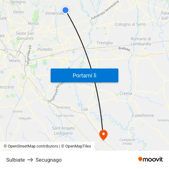 Sulbiate to Secugnago map