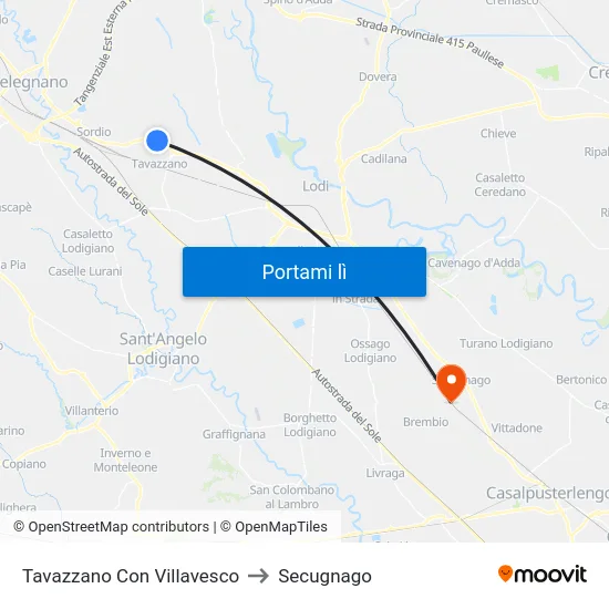 Tavazzano Con Villavesco to Secugnago map