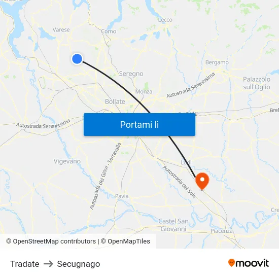 Tradate to Secugnago map