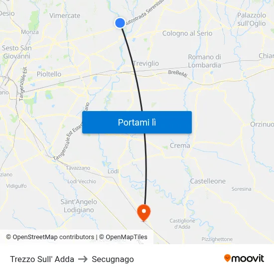 Trezzo Sull' Adda to Secugnago map