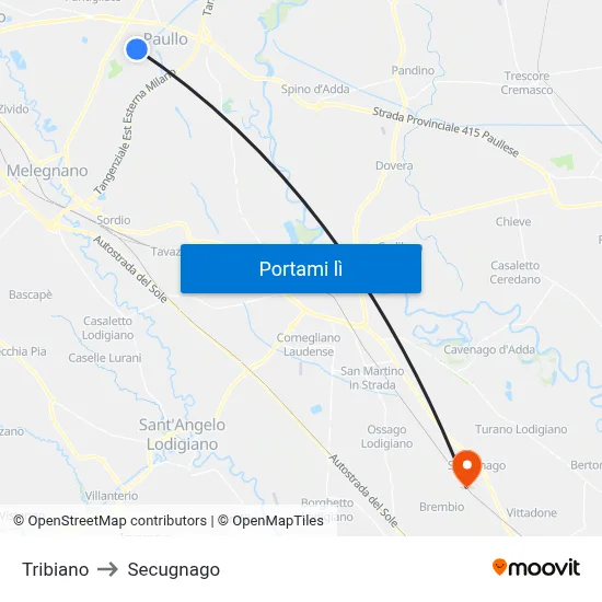 Tribiano to Secugnago map