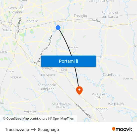Truccazzano to Secugnago map