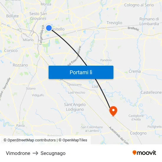 Vimodrone to Secugnago map