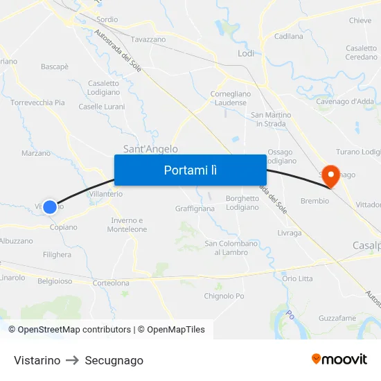 Vistarino to Secugnago map