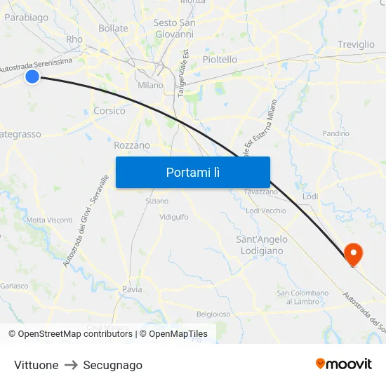 Vittuone to Secugnago map