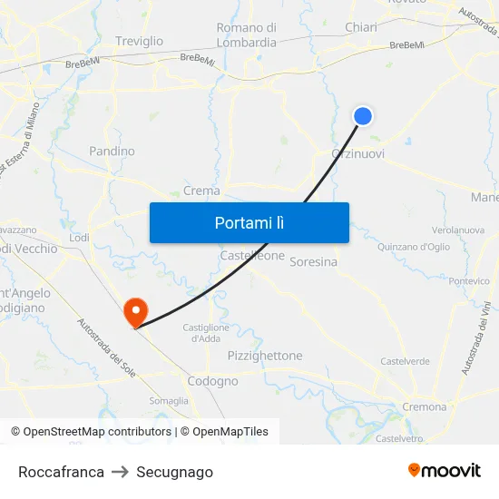 Roccafranca to Secugnago map