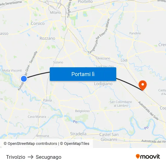 Trivolzio to Secugnago map