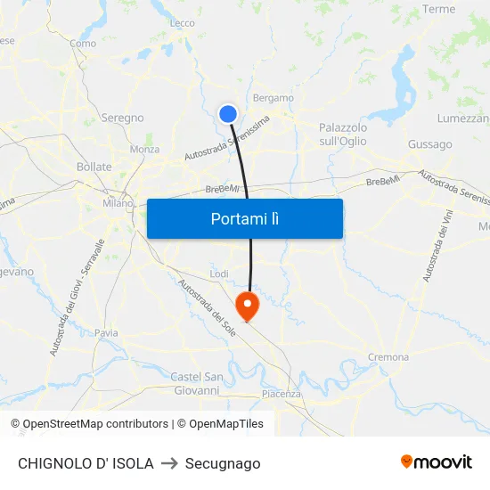 CHIGNOLO D' ISOLA to Secugnago map