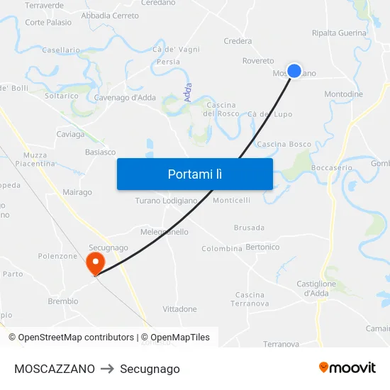 MOSCAZZANO to Secugnago map
