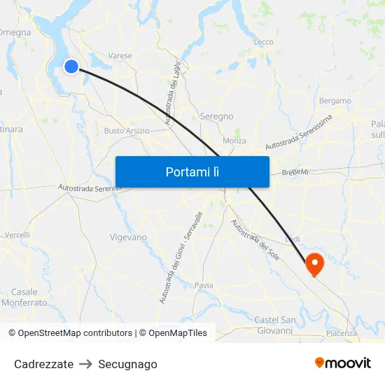 Cadrezzate to Secugnago map