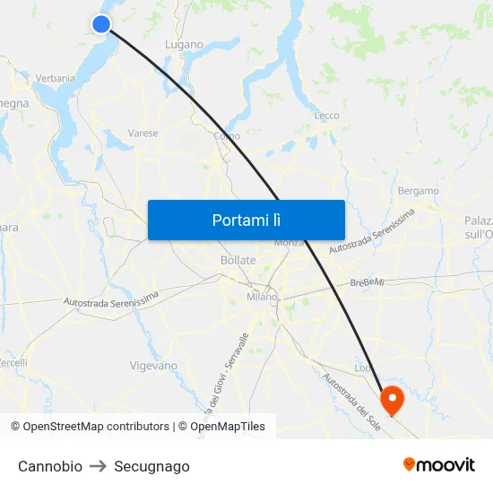 Cannobio to Secugnago map
