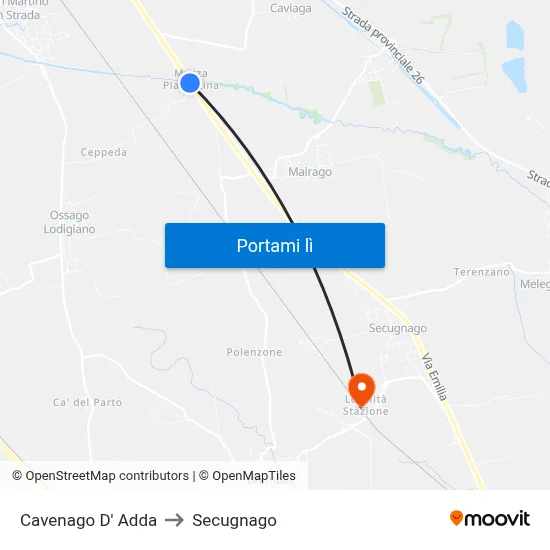 Cavenago D' Adda to Secugnago map