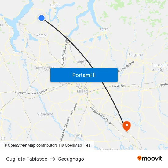 Cugliate-Fabiasco to Secugnago map