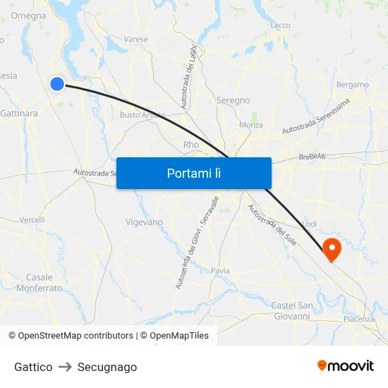 Gattico to Secugnago map