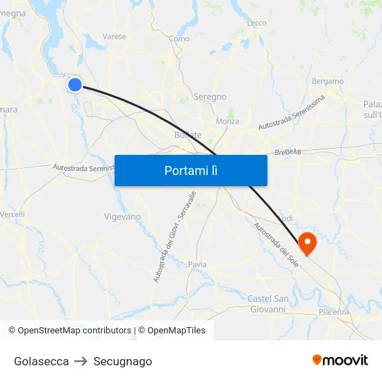 Golasecca to Secugnago map