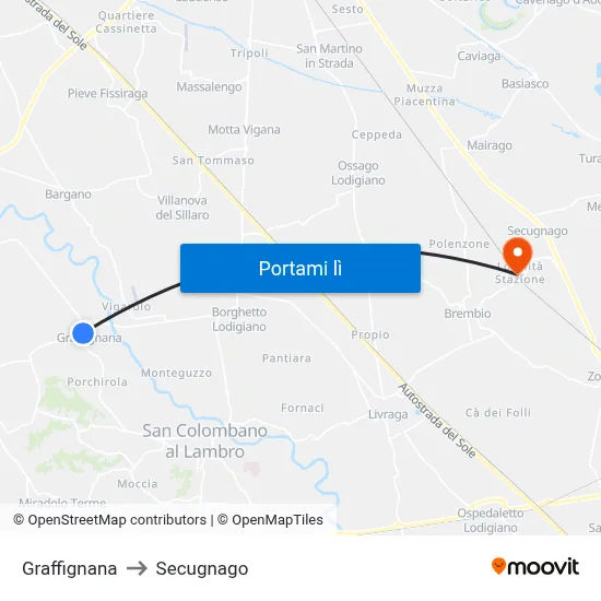 Graffignana to Secugnago map