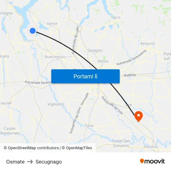 Osmate to Secugnago map