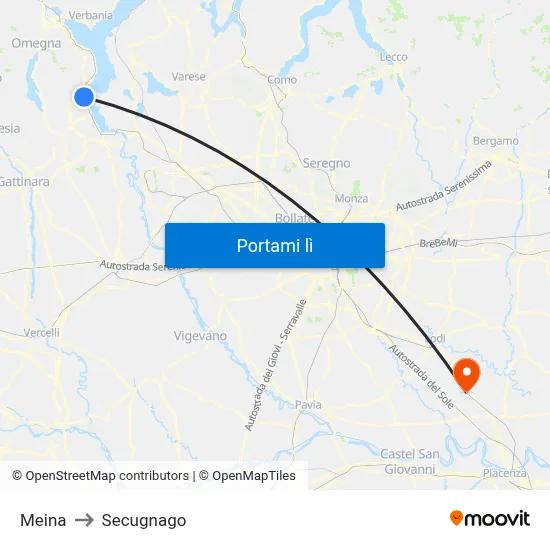 Meina to Secugnago map