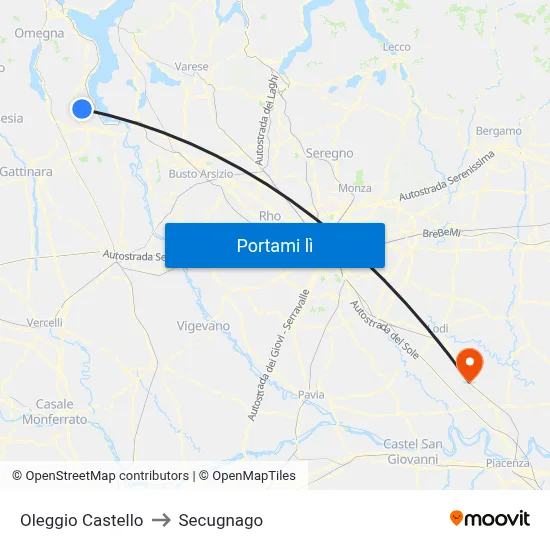 Oleggio Castello to Secugnago map