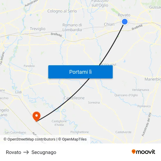 Rovato to Secugnago map