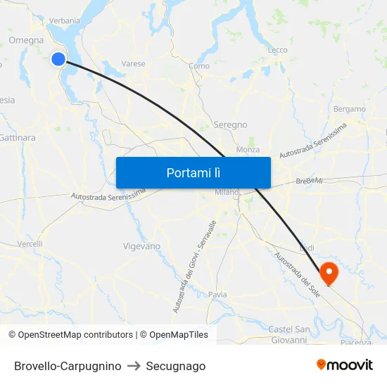 Brovello-Carpugnino to Secugnago map
