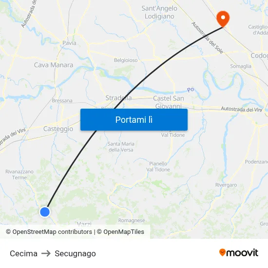 Cecima to Secugnago map