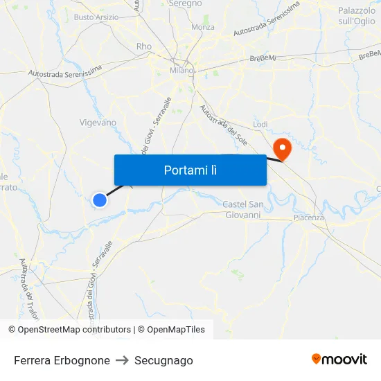 Ferrera Erbognone to Secugnago map