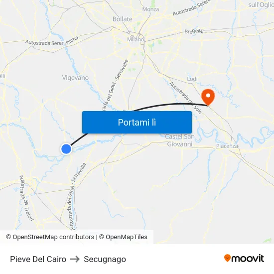 Pieve Del Cairo to Secugnago map