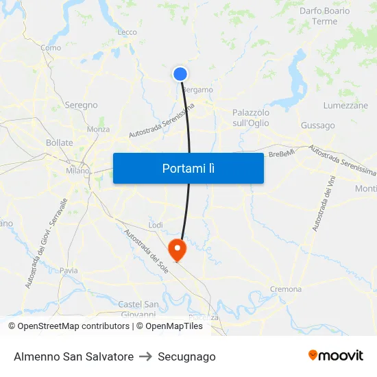 Almenno San Salvatore to Secugnago map