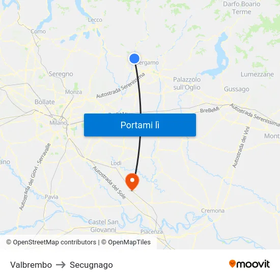 Valbrembo to Secugnago map