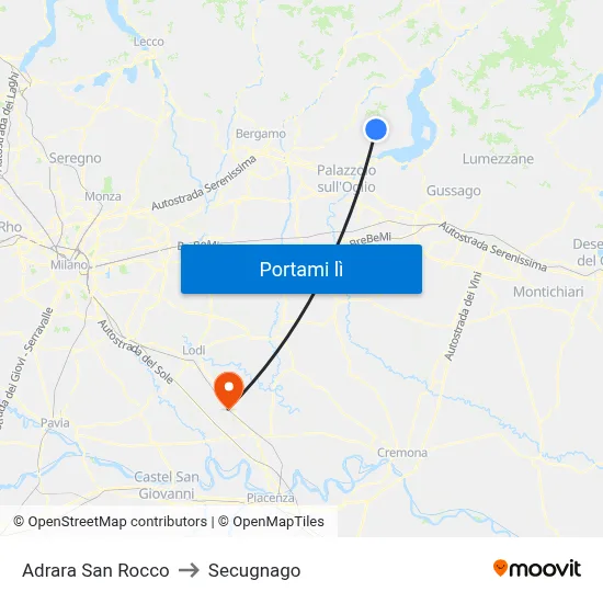Adrara San Rocco to Secugnago map