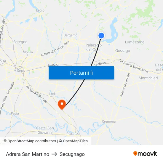 Adrara San Martino to Secugnago map
