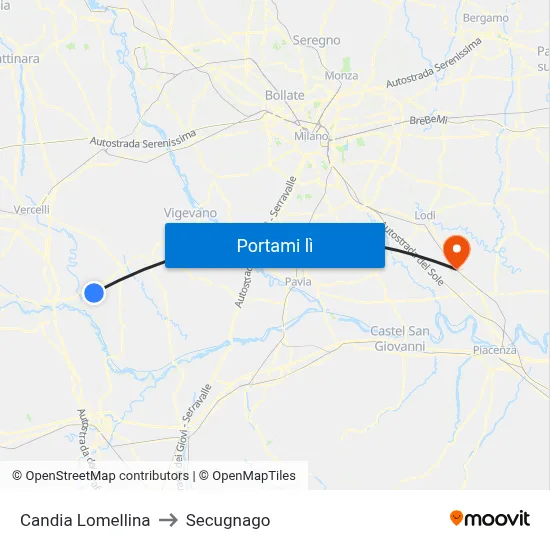 Candia Lomellina to Secugnago map
