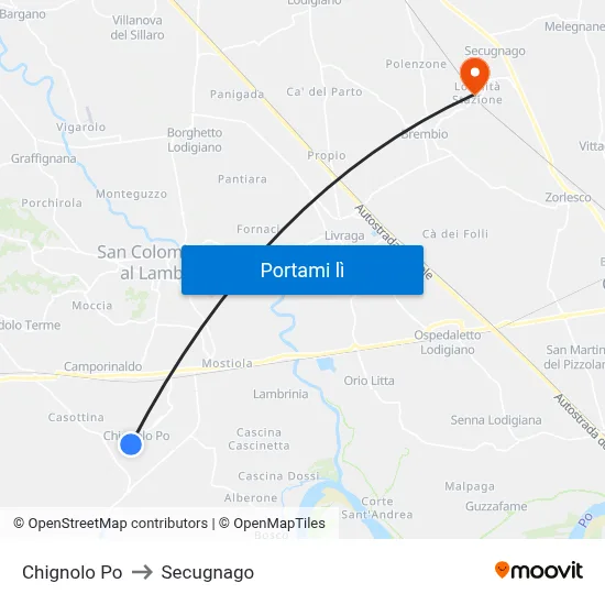 Chignolo Po to Secugnago map