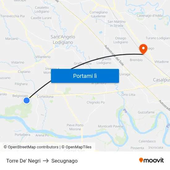 Torre De' Negri to Secugnago map