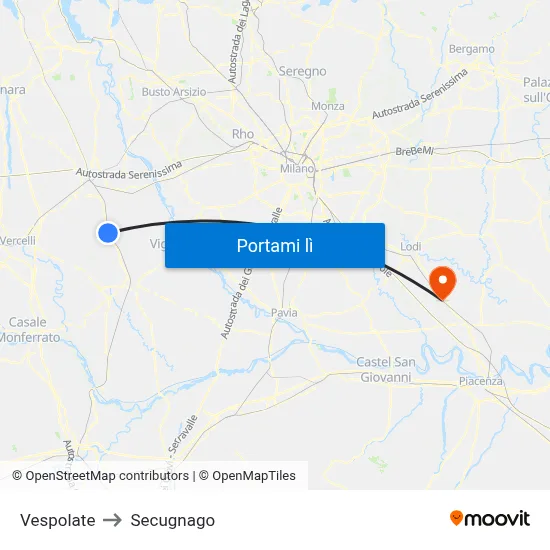 Vespolate to Secugnago map