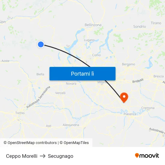 Ceppo Morelli to Secugnago map