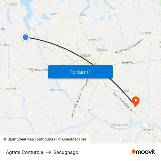 Agrate Conturbia to Secugnago map
