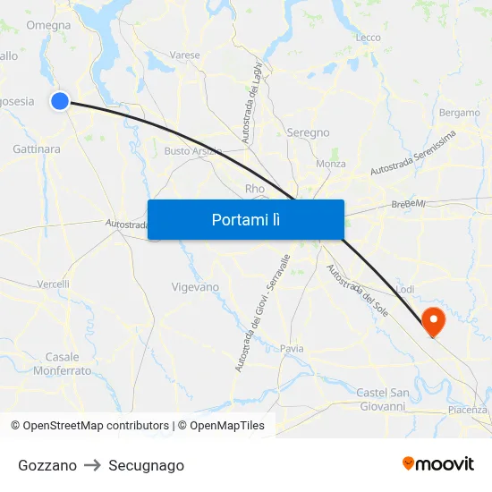 Gozzano to Secugnago map