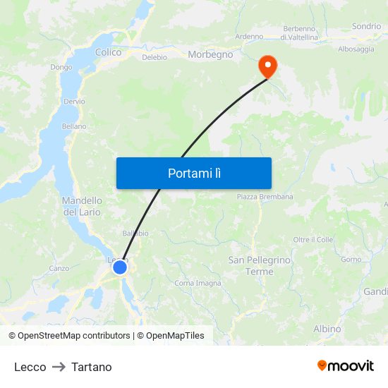 Lecco to Tartano map