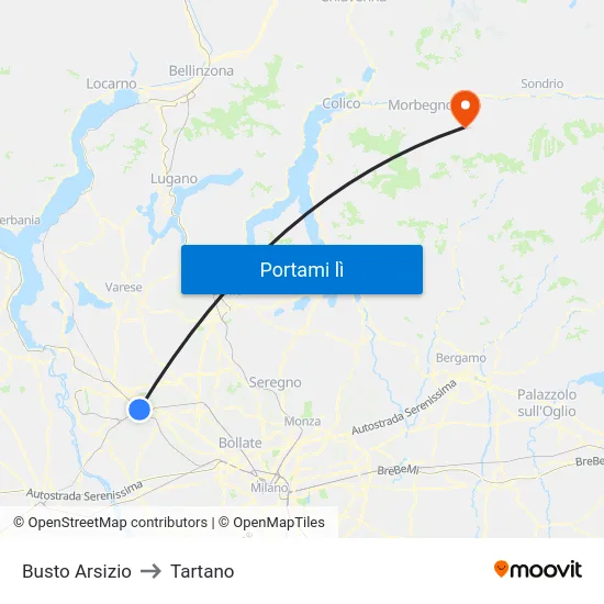 Busto Arsizio to Tartano map
