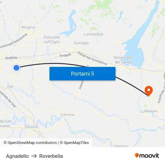 Agnadello to Roverbella map
