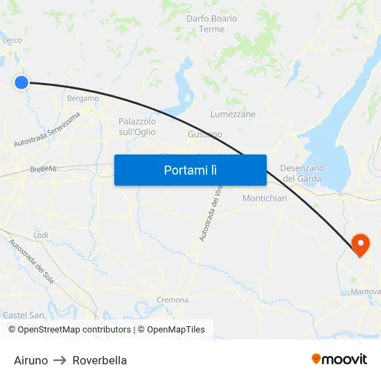 Airuno to Roverbella map