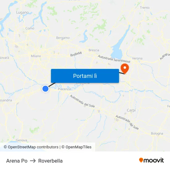 Arena Po to Roverbella map