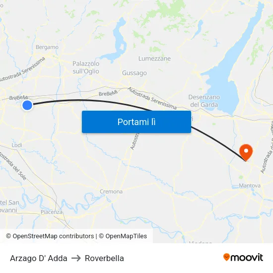 Arzago D' Adda to Roverbella map
