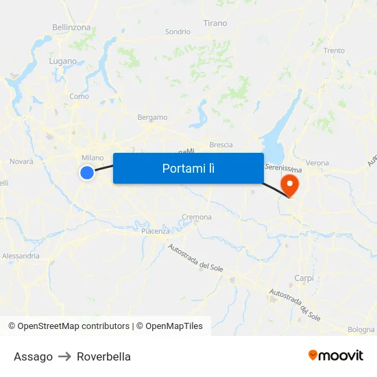 Assago to Roverbella map