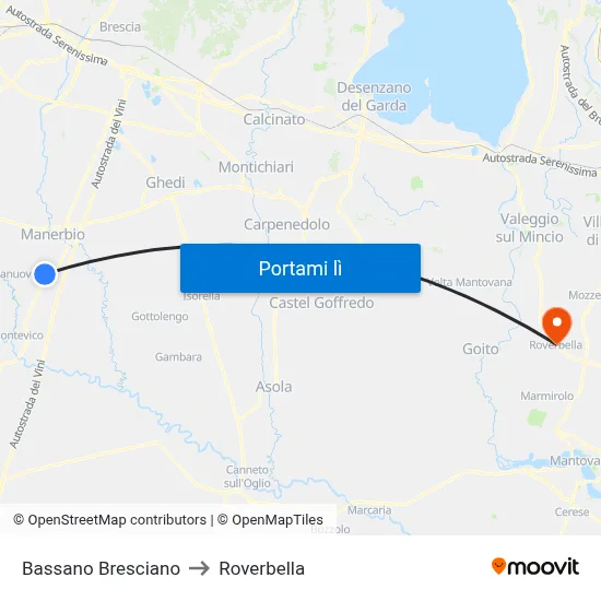 Bassano Bresciano to Roverbella map