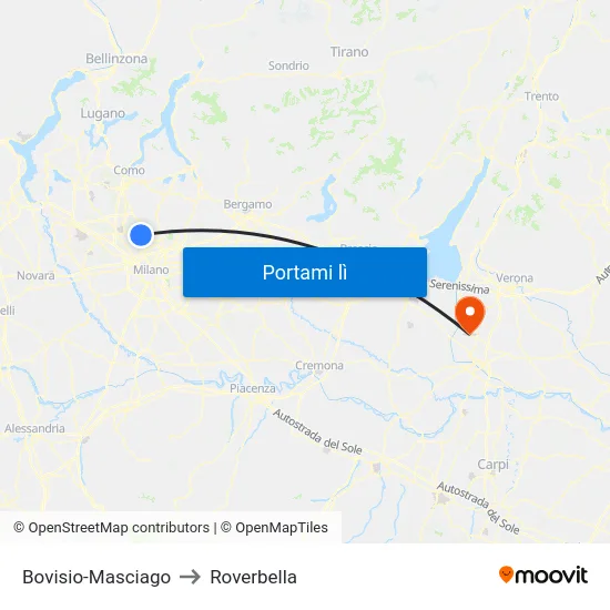 Bovisio-Masciago to Roverbella map