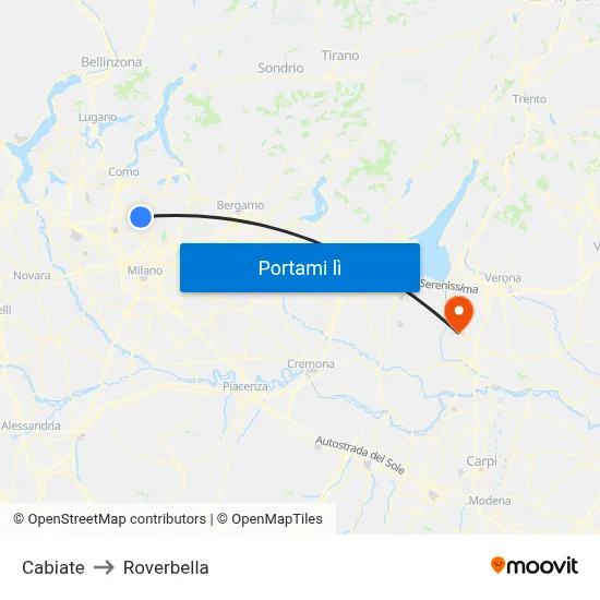 Cabiate to Roverbella map